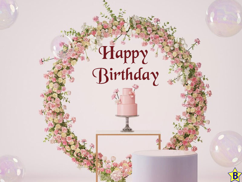 happy birthday cake flowers and balloons frame image