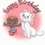 A cute cat is saying happy birthday Gif