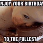 Cute baby eating cake funny happy birthday gif